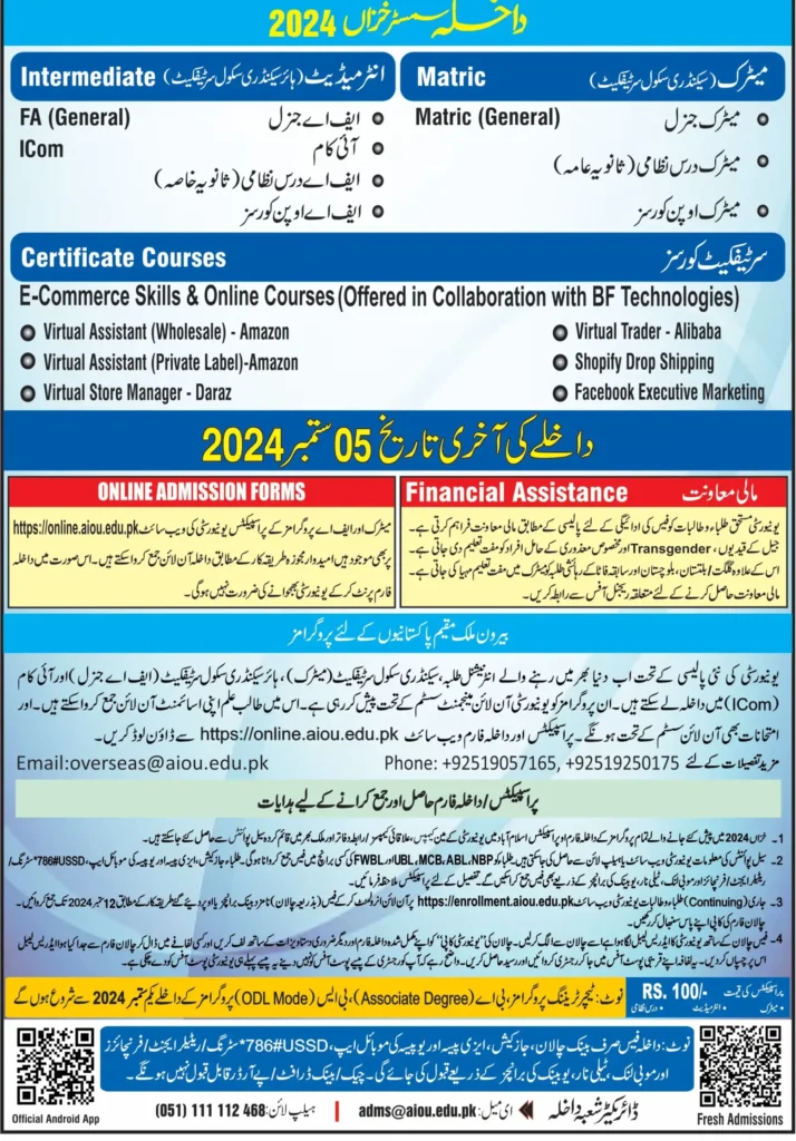 AIOU Admissions Advertisements 2024